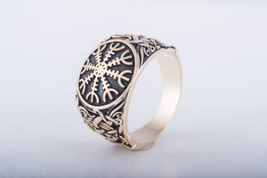 Helm of Awe Ring with Mammen Ornament Bronze Viking Jewelry - vikingworkshop