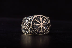 Helm of Awe Ring with Mammen Ornament Bronze Viking Jewelry - vikingworkshop