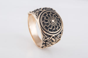 Black Sun Ring with Mammen Ornament Bronze Viking Jewelry - vikingworkshop