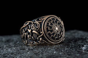 Black Sun Ring with Mammen Ornament Bronze Viking Jewelry - vikingworkshop
