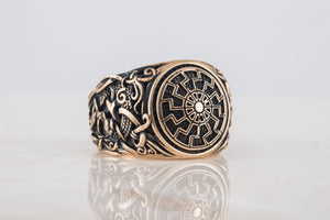 Black Sun Ring with Mammen Ornament Bronze Viking Jewelry - vikingworkshop