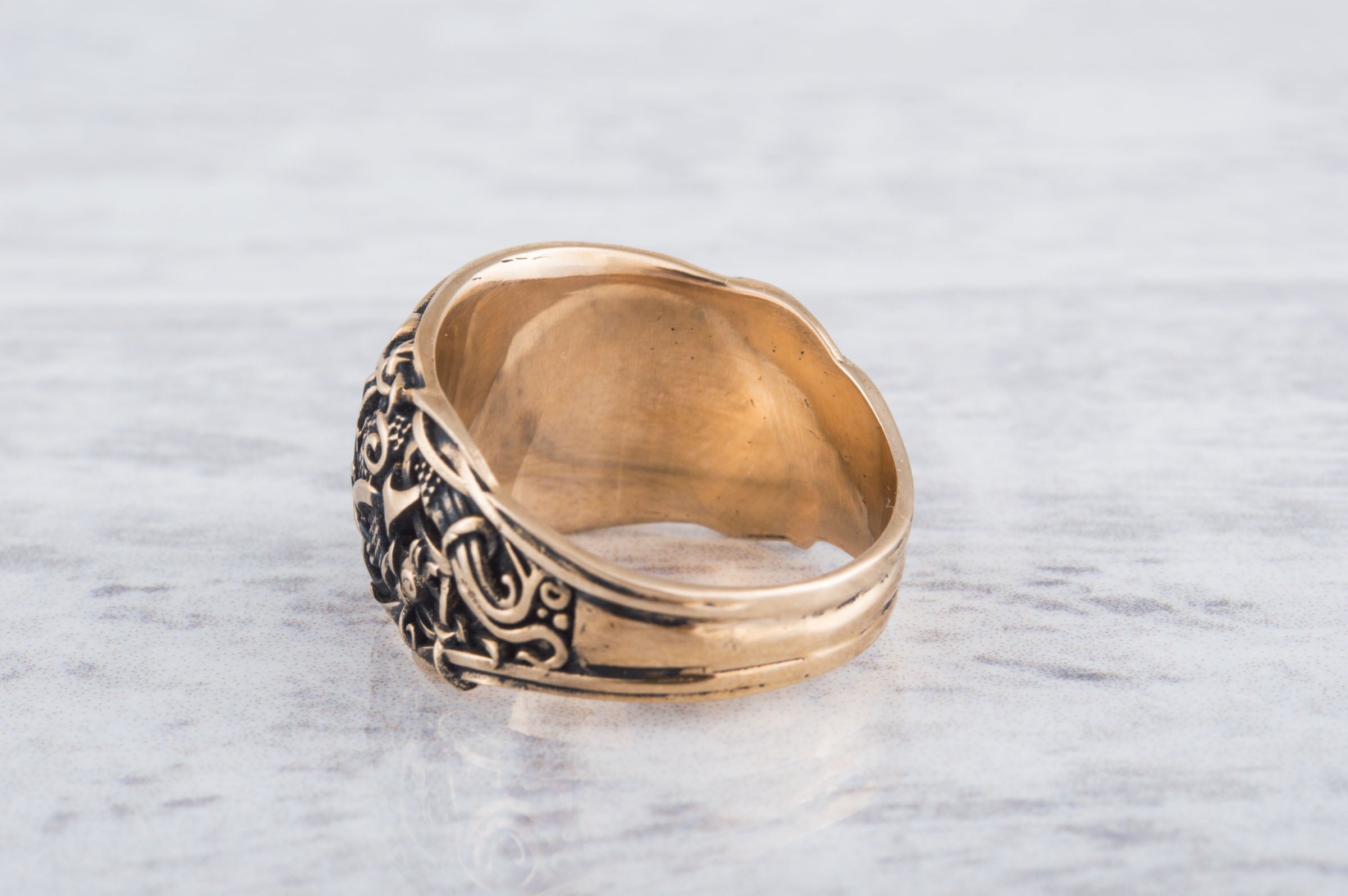 Black Sun Ring with Mammen Ornament Bronze Viking Jewelry - vikingworkshop