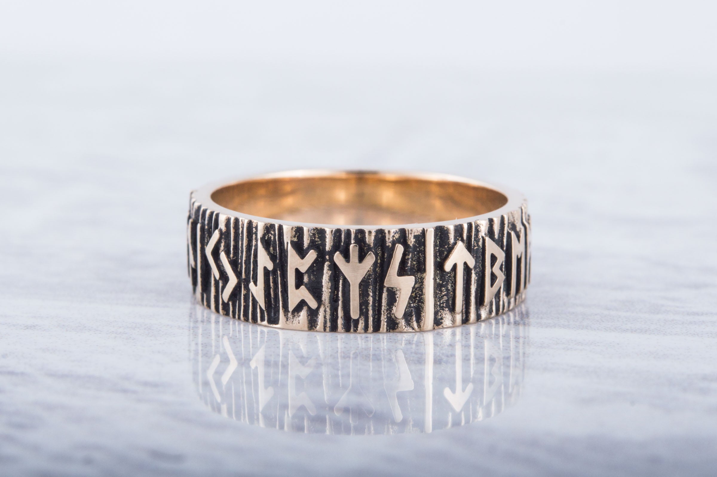 Elder Futhark Runes Ring Bronze Viking Jewelry - vikingworkshop