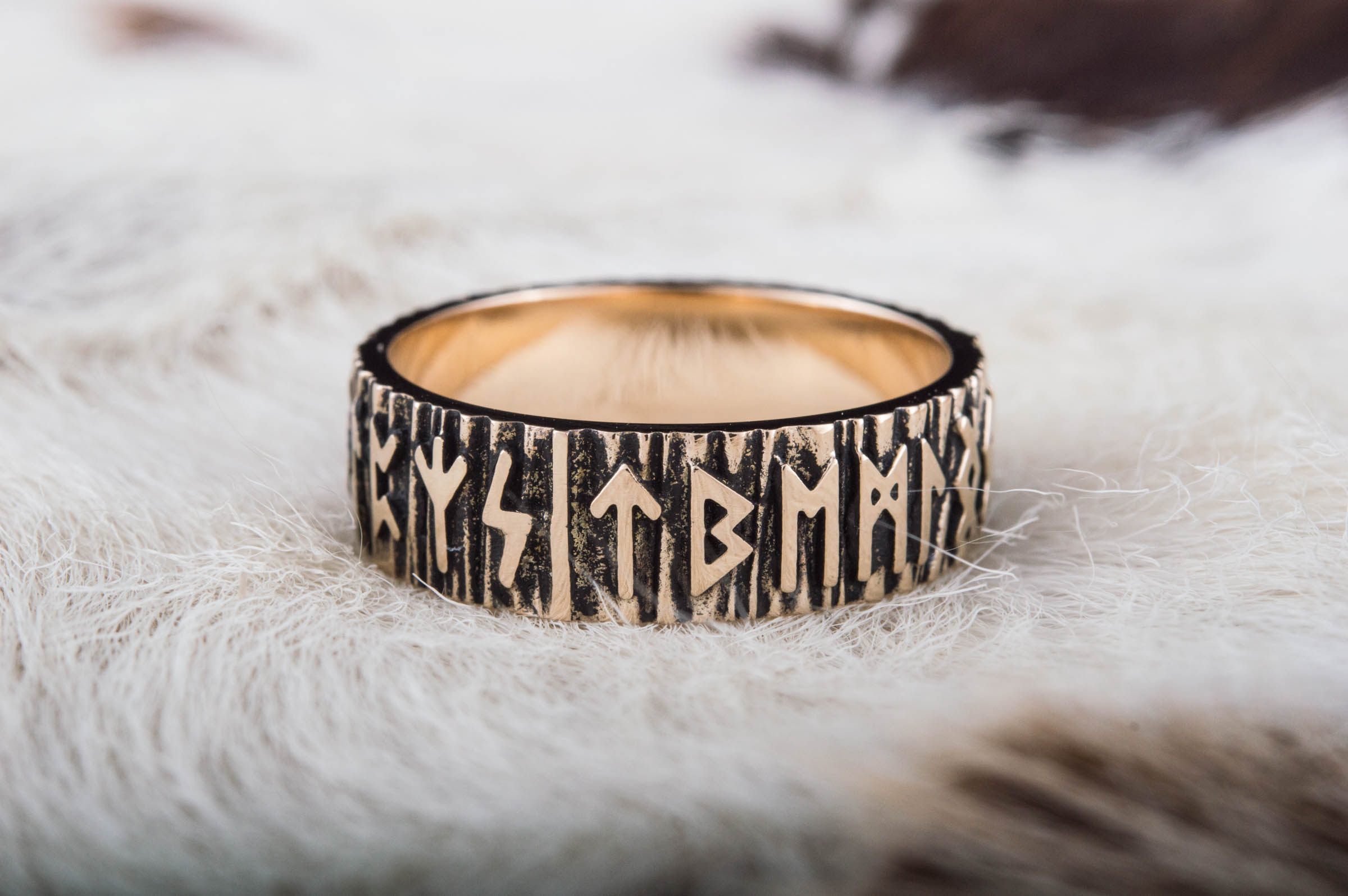 Elder Futhark Runes Ring Bronze Viking Jewelry - vikingworkshop