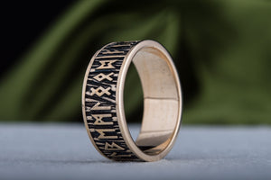 Elder Futhark Runes Ring with Wide Rim Bronze Viking Jewelry - vikingworkshop