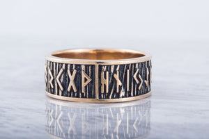 Elder Futhark Runes Ring with Wide Rim Bronze Viking Jewelry - vikingworkshop