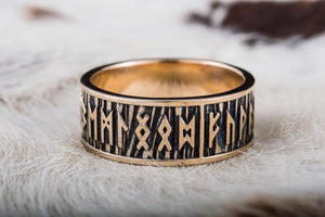 Elder Futhark Runes Ring with Wide Rim Bronze Viking Jewelry - vikingworkshop