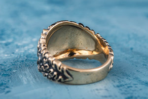 Vegvisir Symbol with Oak Leaves and Acorns Bronze Viking Ring - vikingworkshop