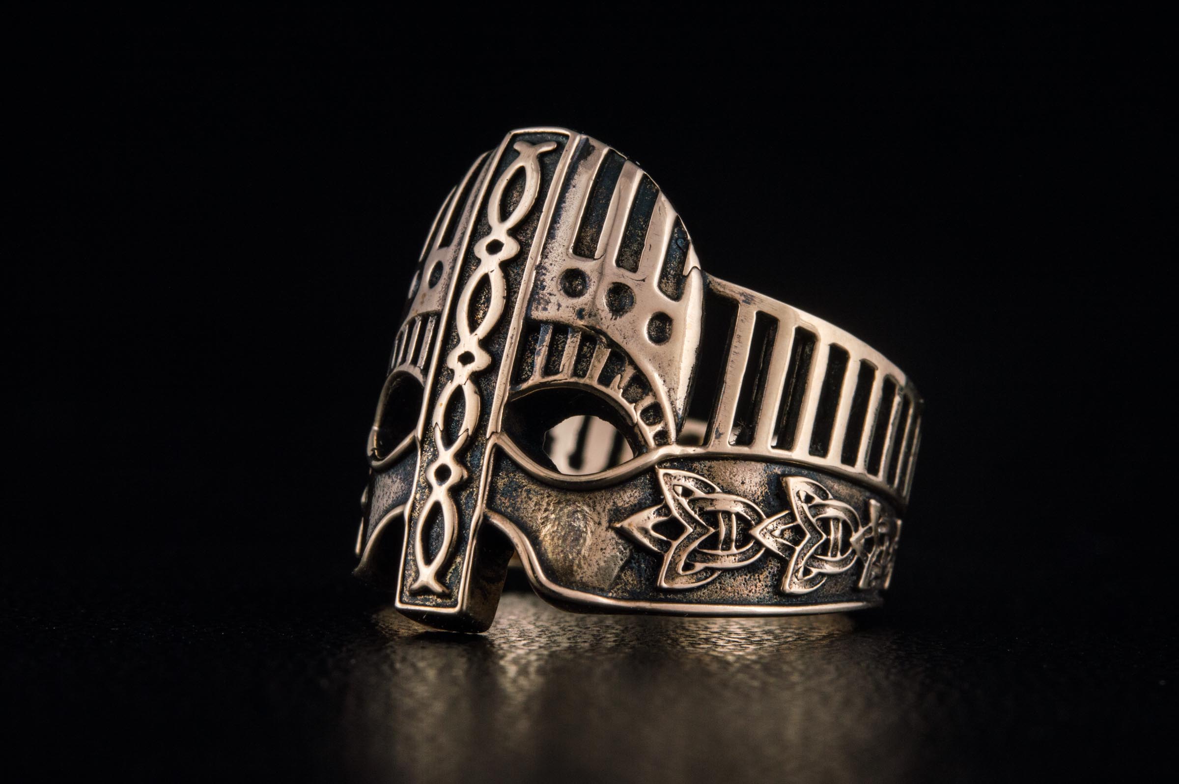 Viking Helmet with Norse Ornament Bronze Unique Ring - vikingworkshop