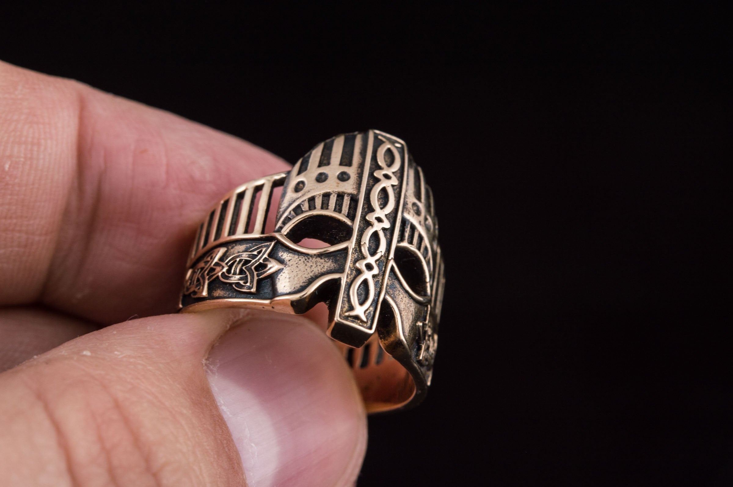 Viking Helmet with Norse Ornament Bronze Unique Ring - vikingworkshop