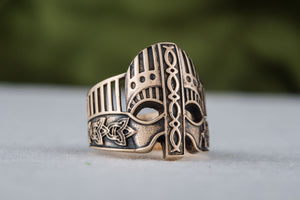 Viking Helmet with Norse Ornament Bronze Unique Ring - vikingworkshop