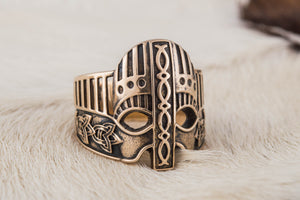 Viking Helmet with Norse Ornament Bronze Unique Ring - vikingworkshop