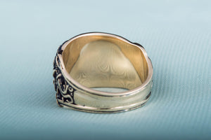 Odin Horn Symbol Ring with Mammen Ornament Bronze Viking Jewelry - vikingworkshop