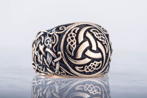 Odin Horn Symbol Ring with Mammen Ornament Bronze Viking Jewelry - vikingworkshop