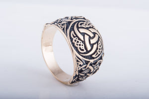 Odin Horn Symbol Ring with Mammen Ornament Bronze Viking Jewelry - vikingworkshop