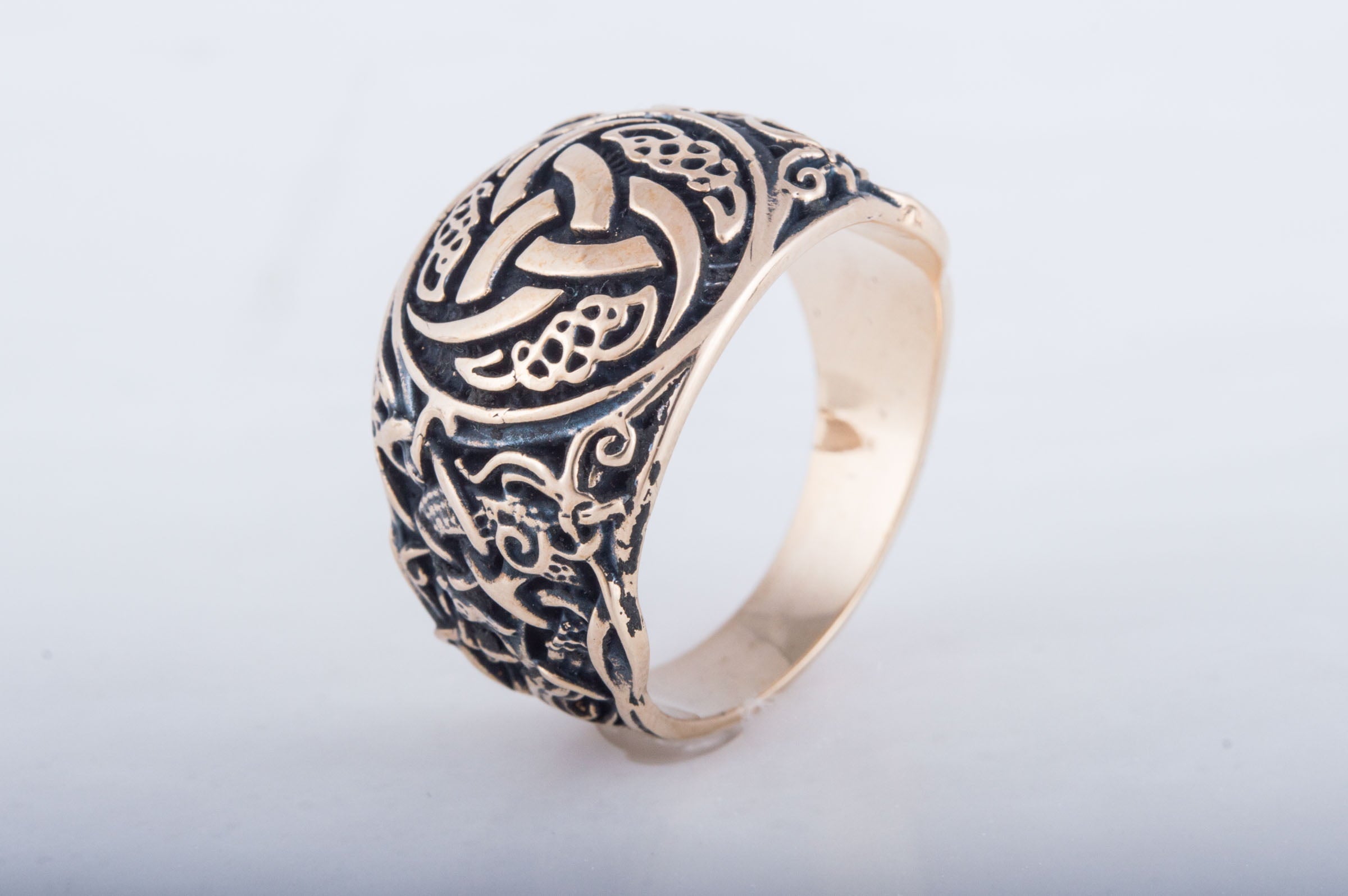 Odin Horn Symbol Ring with Mammen Ornament Bronze Viking Jewelry - vikingworkshop