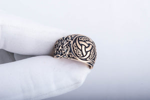 Odin Horn Symbol Ring with Mammen Ornament Bronze Viking Jewelry - vikingworkshop