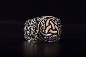 Odin Horn Symbol Ring with Mammen Ornament Bronze Viking Jewelry - vikingworkshop