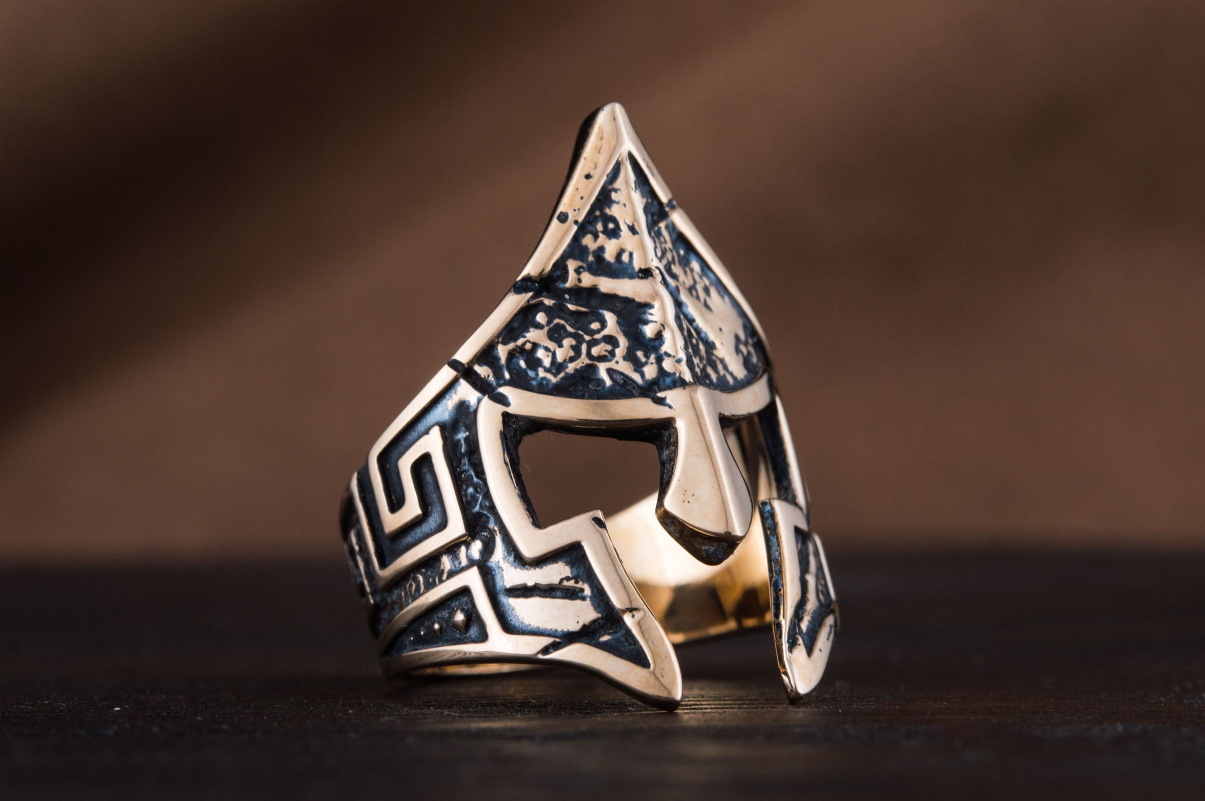 Spartan Helmet Ring Bronze Unique Handmade Jewelry - vikingworkshop