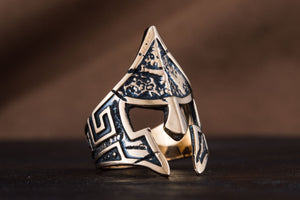 Spartan Helmet Ring Bronze Unique Handmade Jewelry - vikingworkshop