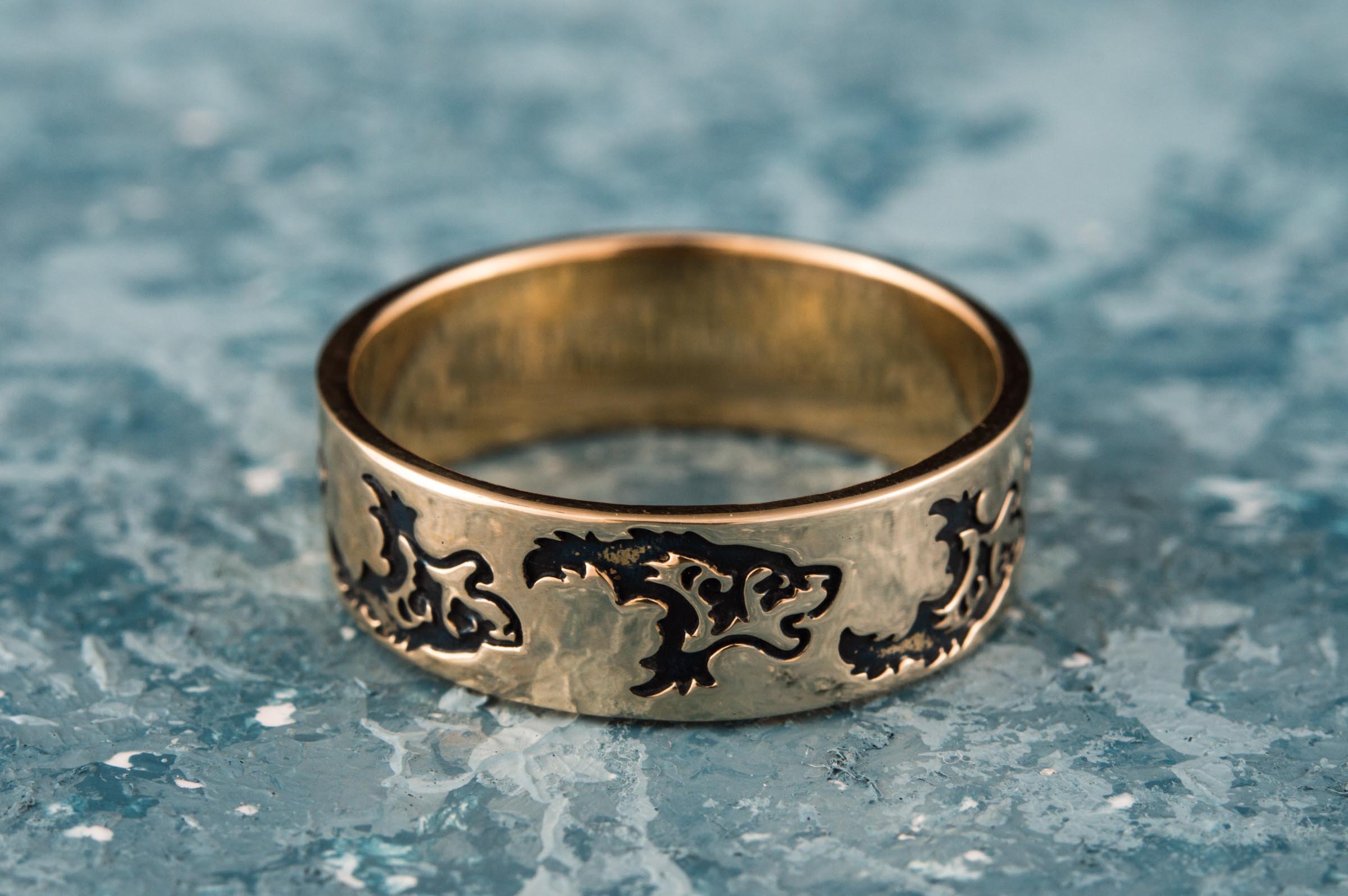 Ring with Wolf Ornament Handmade Bronze Norse Ring - vikingworkshop