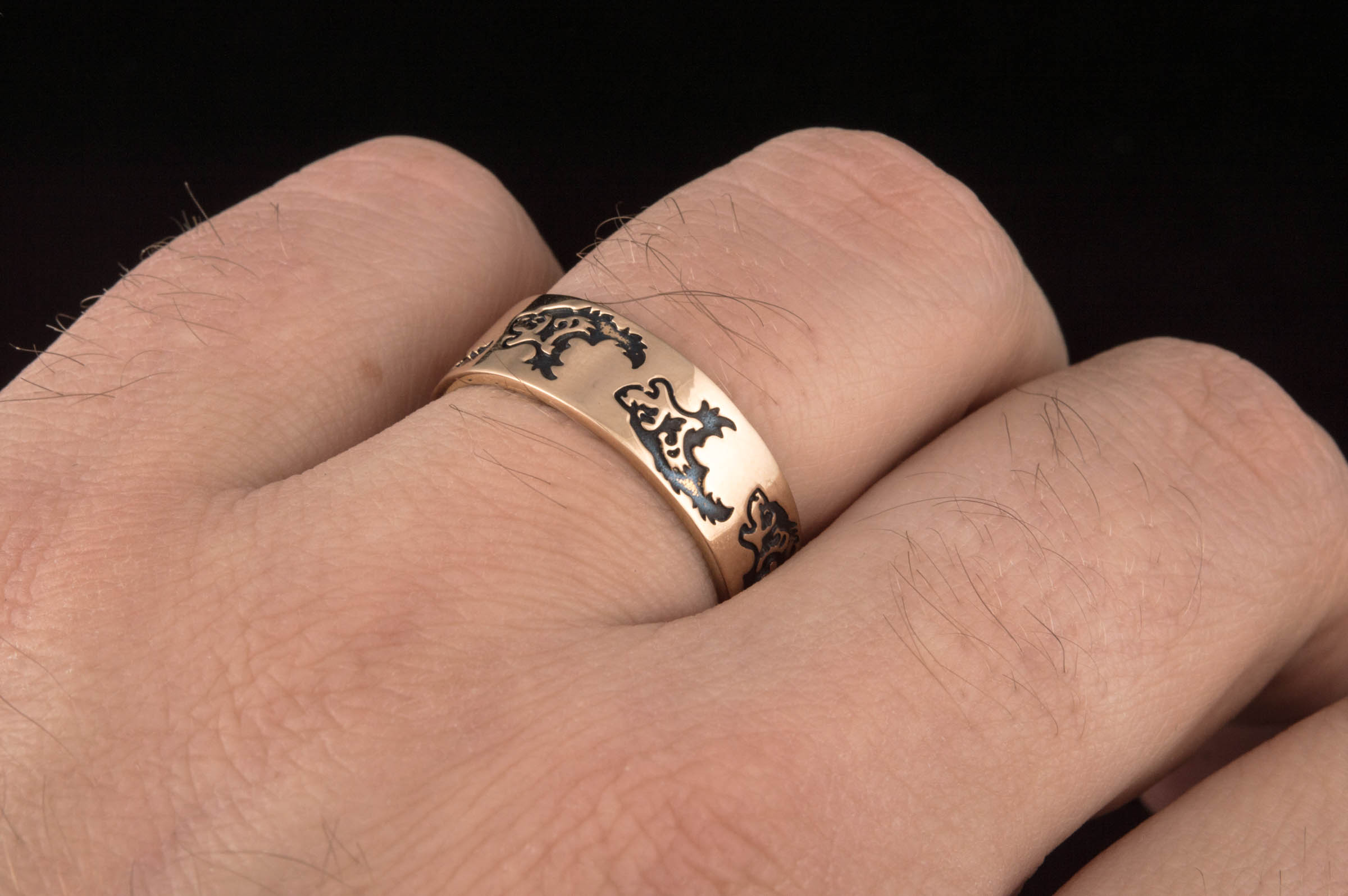 Ring with Wolf Ornament Handmade Bronze Norse Ring - vikingworkshop