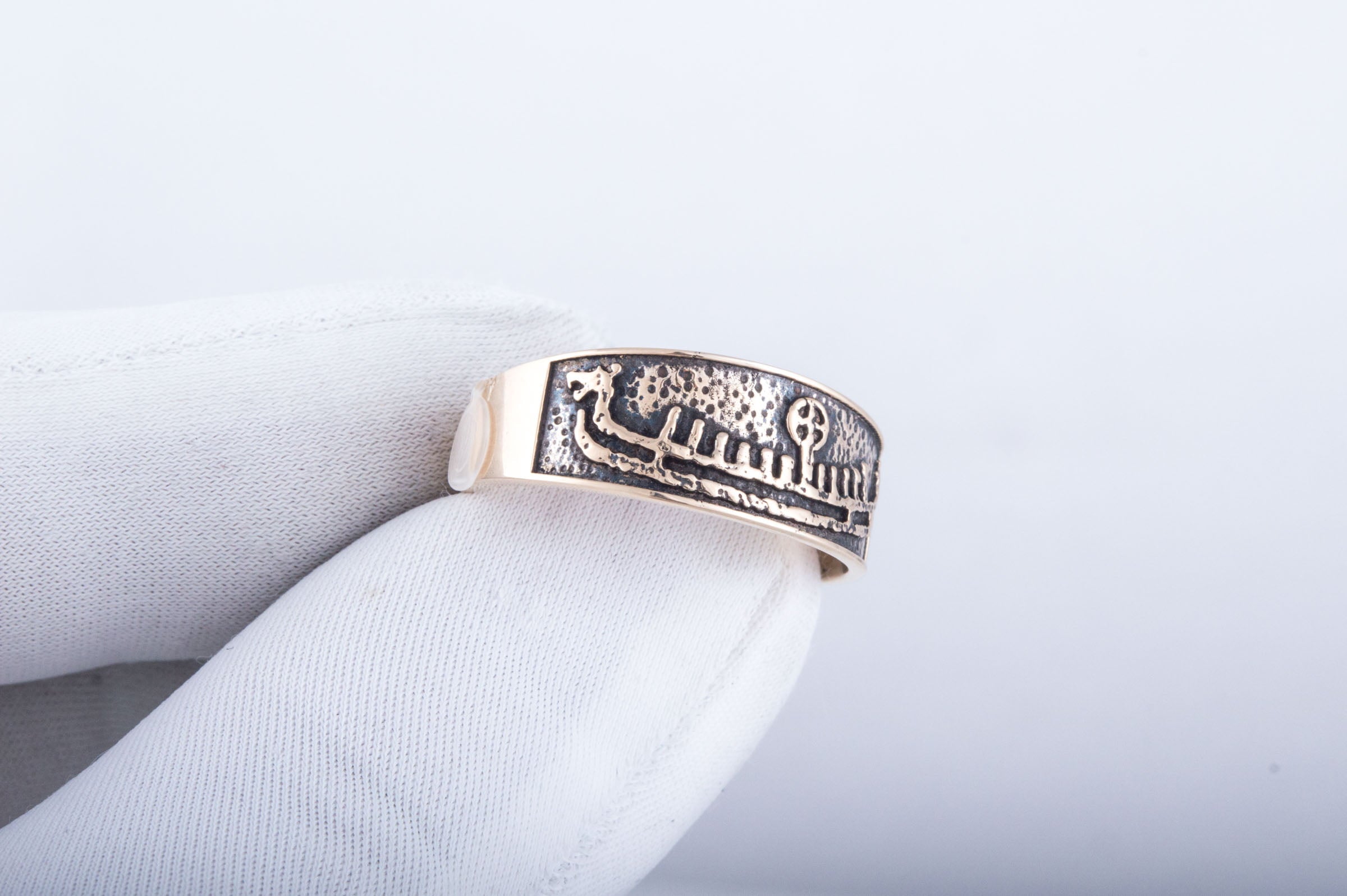 Ring with Drakkar Symbol Bronze Handcrafted Norse Jewelry - vikingworkshop