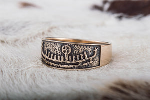 Ring with Drakkar Symbol Bronze Handcrafted Norse Jewelry - vikingworkshop