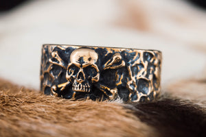 Ring with Jolly Roger Symbol Bronze Unique Jewelry - vikingworkshop