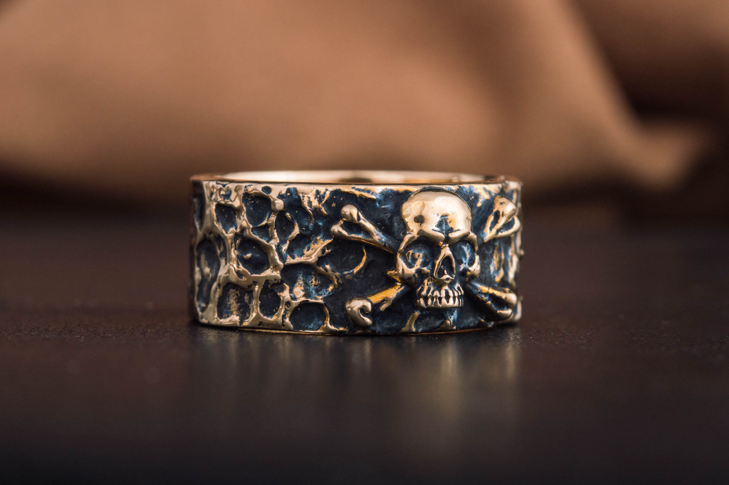 Ring with Jolly Roger Symbol Bronze Unique Jewelry - vikingworkshop