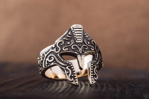 Spartan Helmet Ring Bronze Handcrafted Jewelry - vikingworkshop