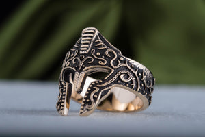 Spartan Helmet Ring Bronze Handcrafted Jewelry - vikingworkshop