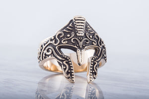 Spartan Helmet Ring Bronze Handcrafted Jewelry - vikingworkshop