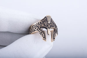 Spartan Helmet Ring Bronze Handcrafted Jewelry - vikingworkshop