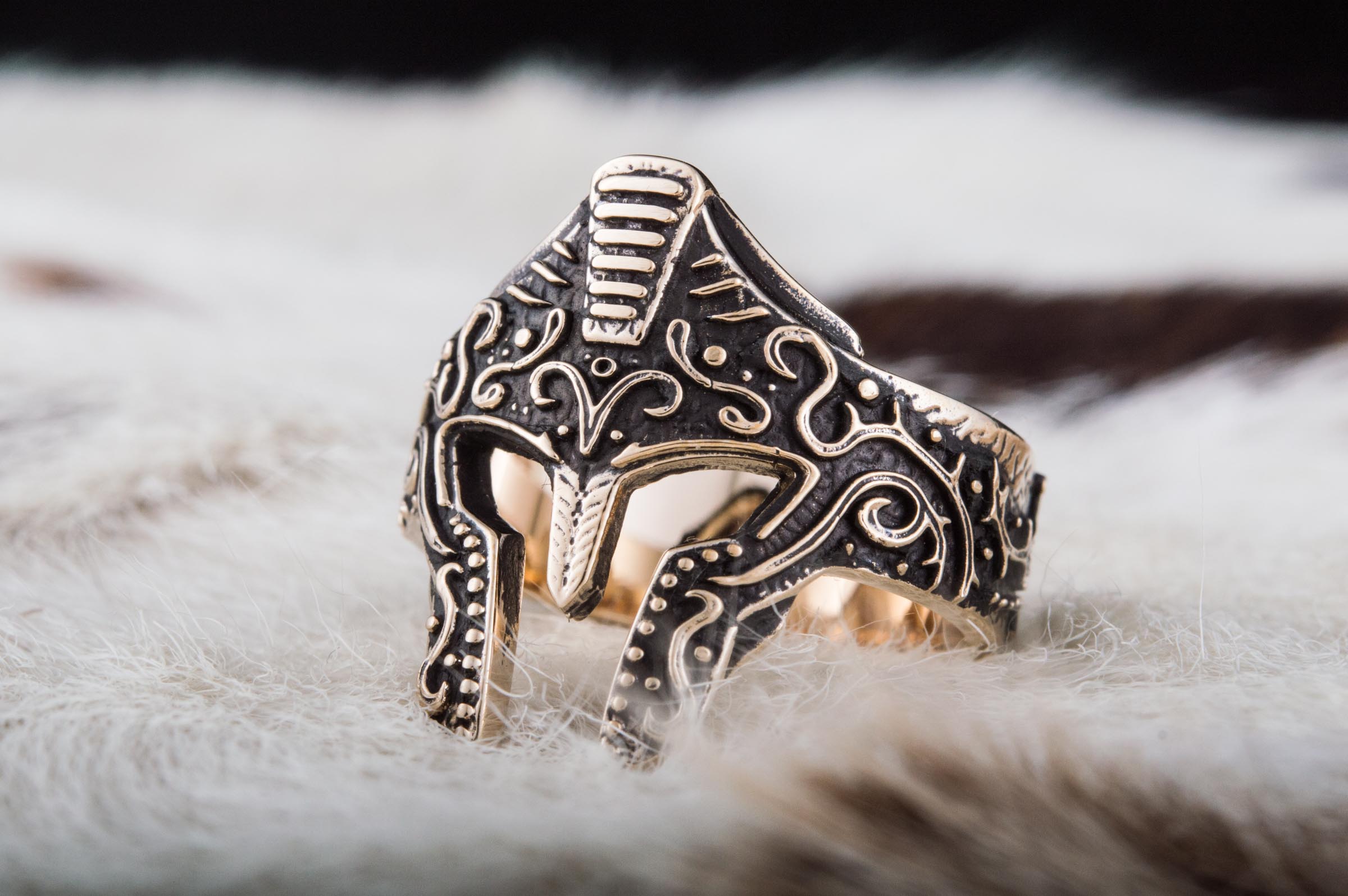 Spartan Helmet Ring Bronze Handcrafted Jewelry - vikingworkshop