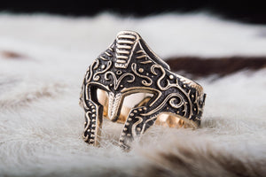 Spartan Helmet Ring Bronze Handcrafted Jewelry - vikingworkshop