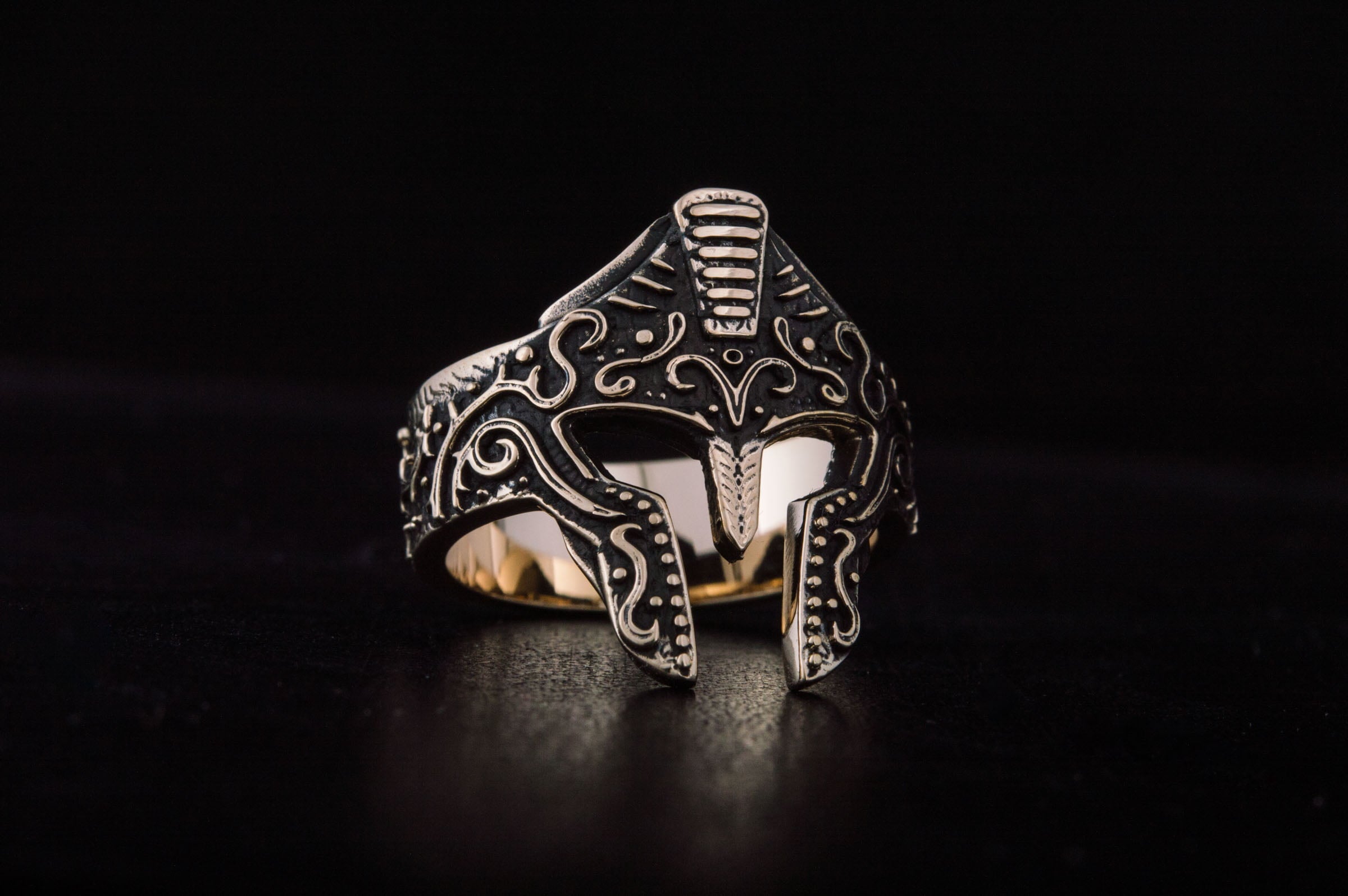 Spartan Helmet Ring Bronze Handcrafted Jewelry - vikingworkshop