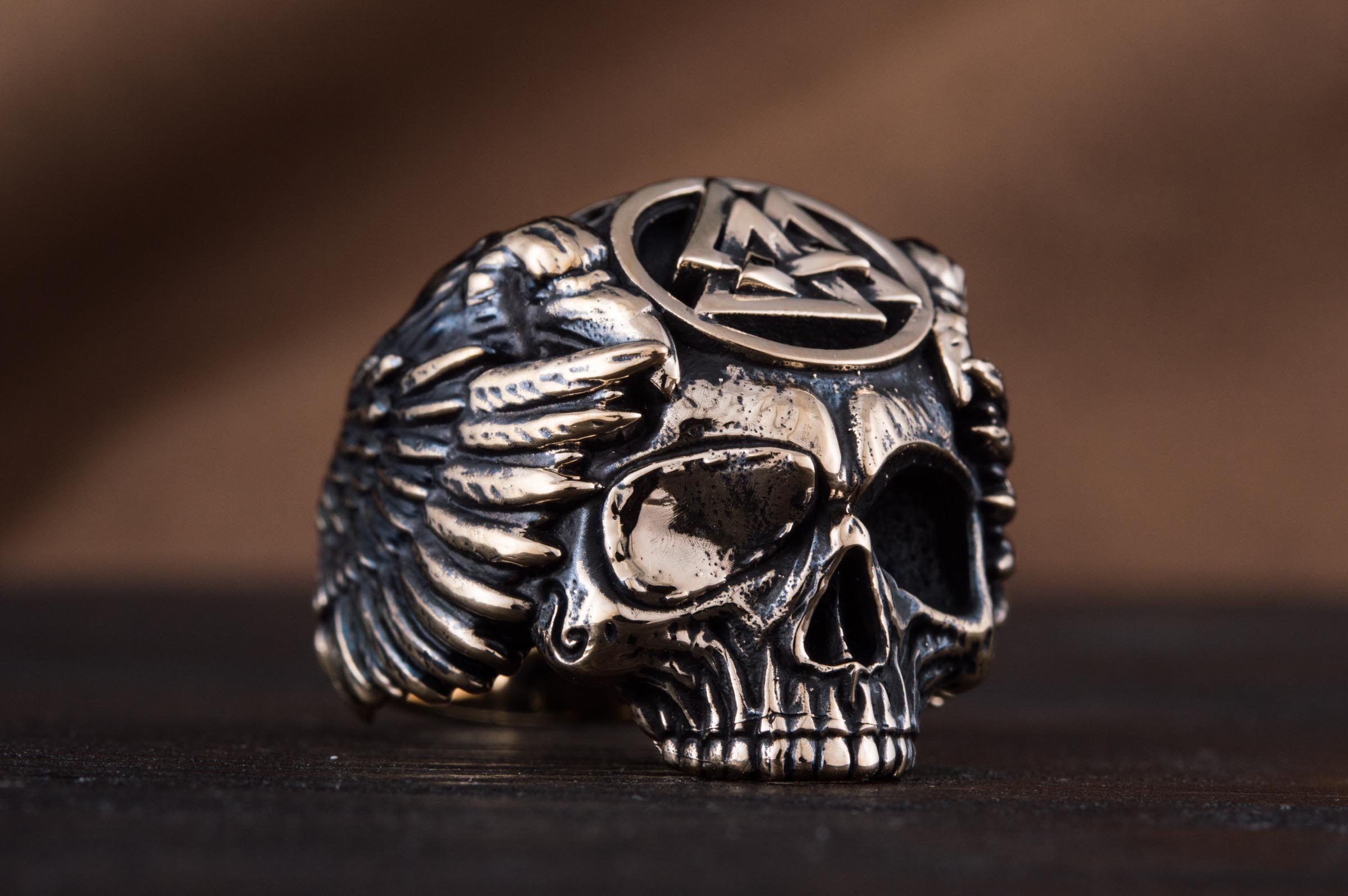 Odin Ring with Valknut Symbol Ring Bronze Unique Handmade Jewelry - vikingworkshop