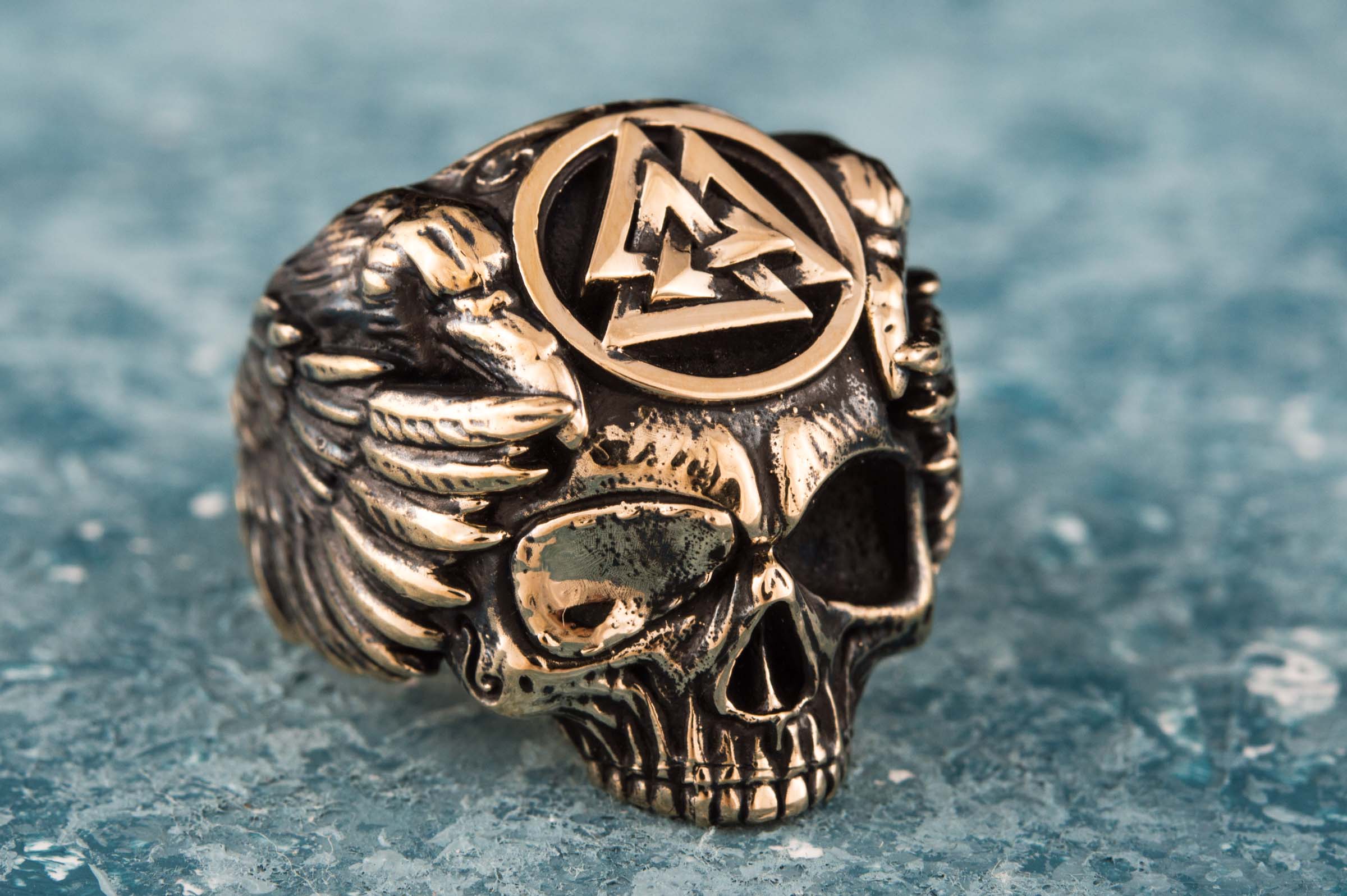 Odin Ring with Valknut Symbol Ring Bronze Unique Handmade Jewelry - vikingworkshop
