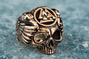 Odin Ring with Valknut Symbol Ring Bronze Unique Handmade Jewelry - vikingworkshop