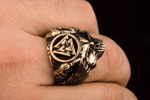 Odin Ring with Valknut Symbol Ring Bronze Unique Handmade Jewelry - vikingworkshop