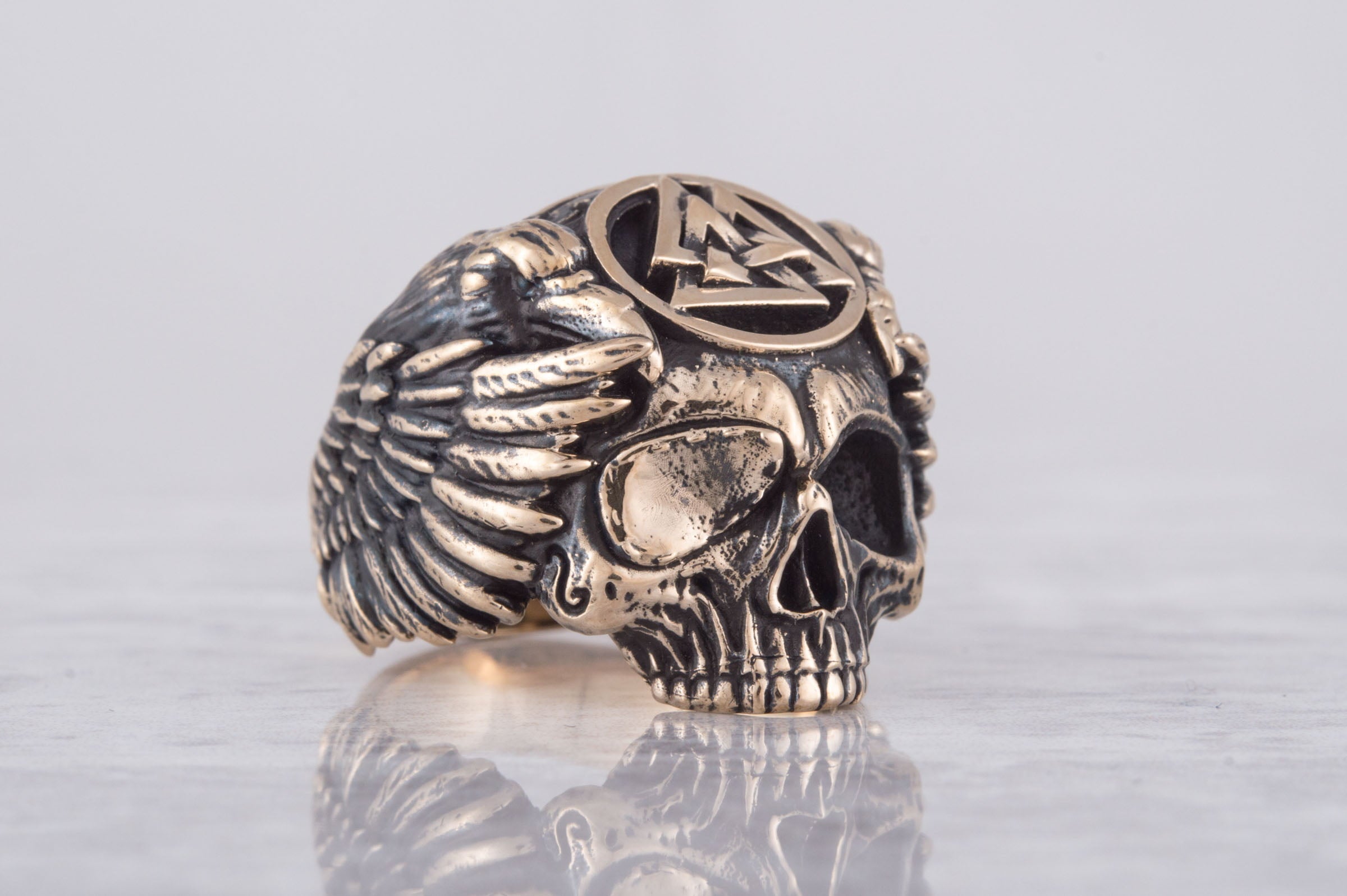 Odin Ring with Valknut Symbol Ring Bronze Unique Handmade Jewelry - vikingworkshop