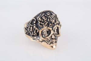 Mask Ring with Flower Ornament Bronze Unique Handmade Jewelry - vikingworkshop