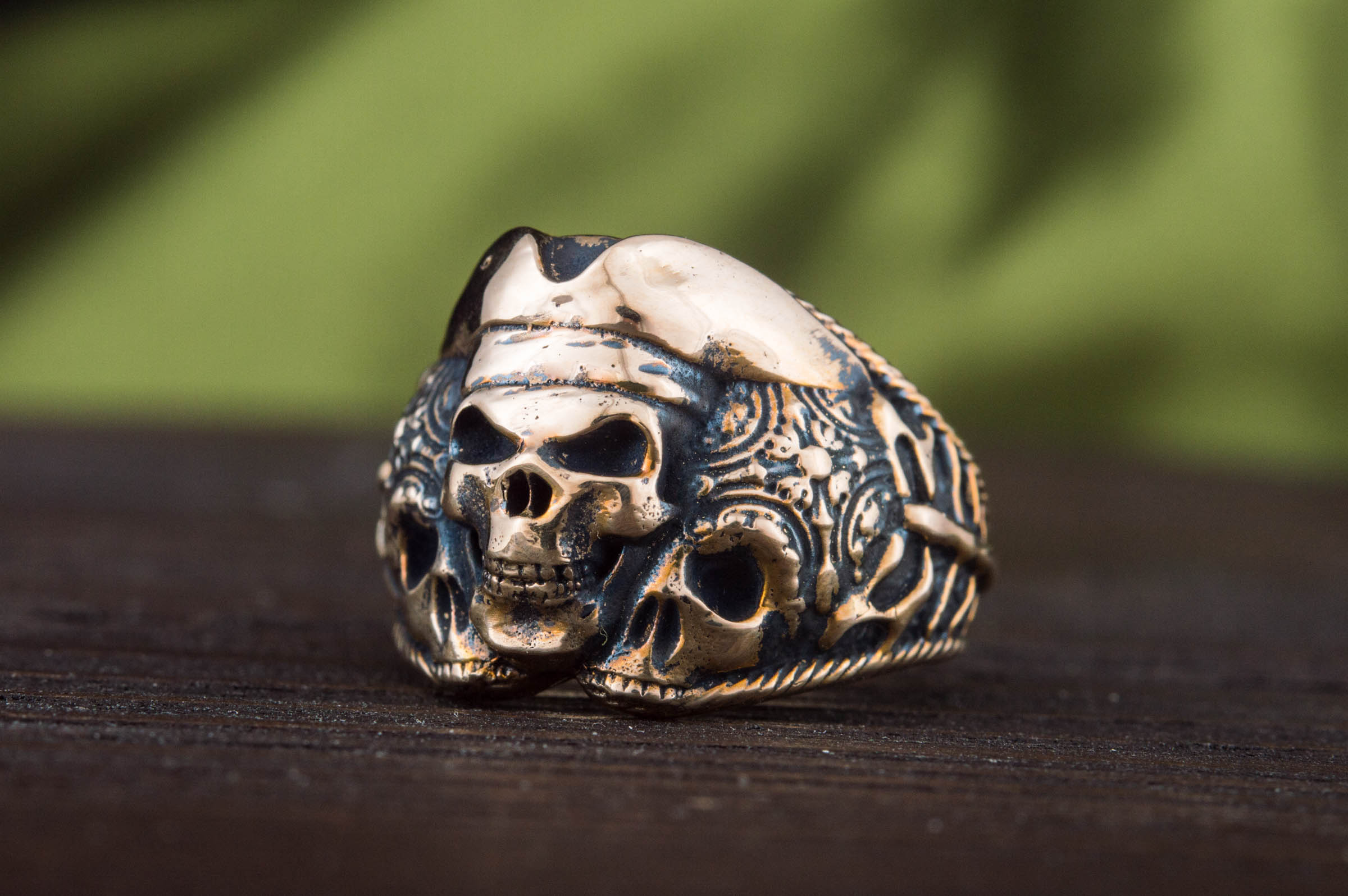 Pirate Skull Ring Bronze Unique Handmade Jewelry - vikingworkshop