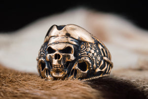 Pirate Skull Ring Bronze Unique Handmade Jewelry - vikingworkshop