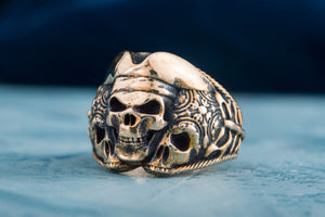 Pirate Skull Ring Bronze Unique Handmade Jewelry - vikingworkshop