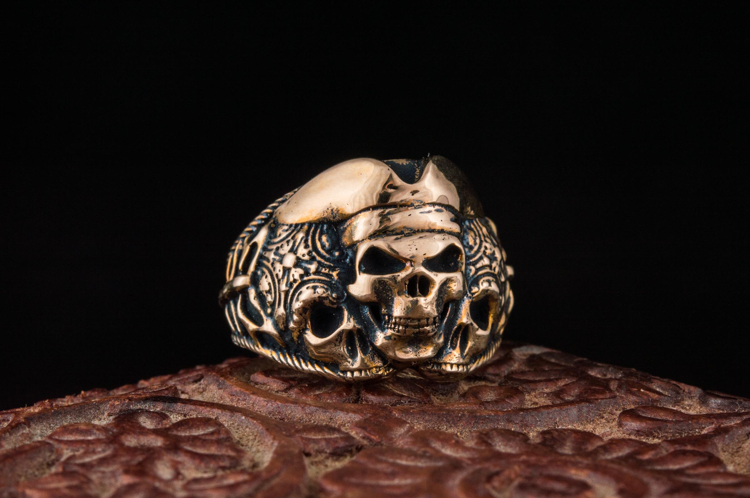 Pirate Skull Ring Bronze Unique Handmade Jewelry - vikingworkshop