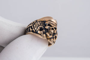 Pirate Skull Ring Bronze Unique Handmade Jewelry - vikingworkshop