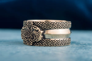 Norse Ornament Ring with Wolves Bronze Viking Jewelry - vikingworkshop