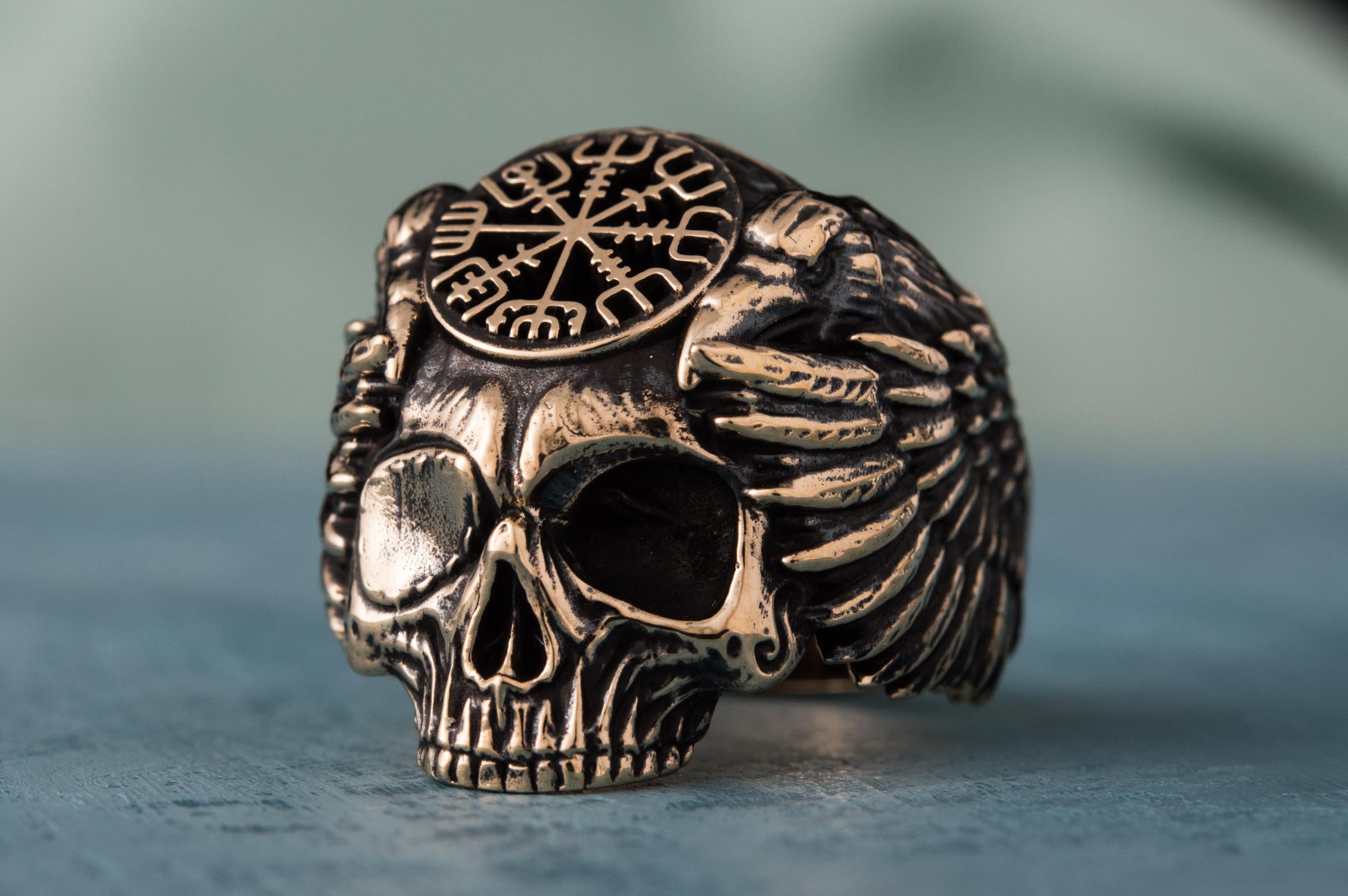 Odin Ring with Vegvisir Symbol Ring Bronze Unique Handmade Jewelry - vikingworkshop